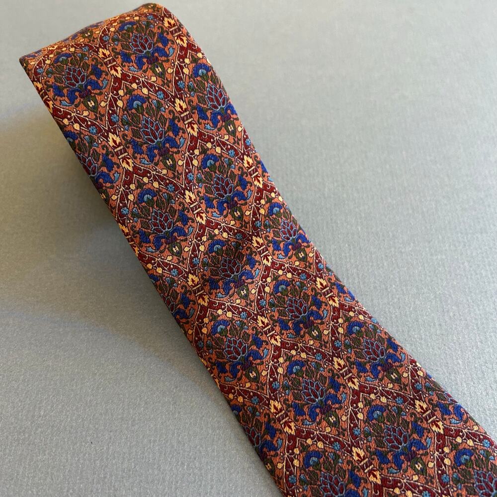 Mario Valentino tie silk stained glass Italy brown mosaic slim